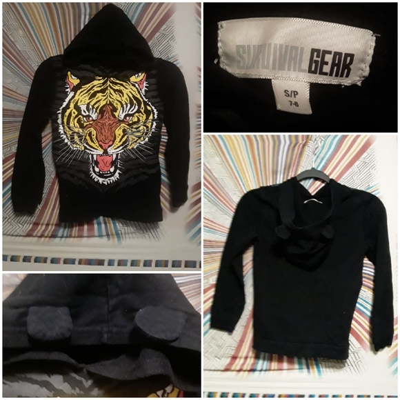 Survival Gear Unisex Age 7-8 Black Light Eared Hoody With Cartoon Tiger Print - Picture 1 of 10